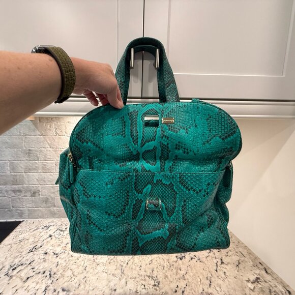 Jimmy Choo SUPER RARE EUC w/COA Justine Satchel Green Python Snakeskin - Picture 4 of 10